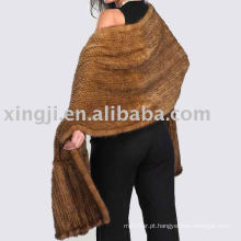 Mulheres Fur Shawl Ruffled Malha De Vison Fur Shawl